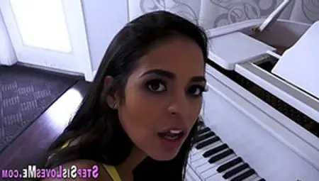 Instead Of Having A Piano Class, Slutty Latin Teen Is Giving A Blowjob To Her Step- Brother