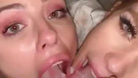 Cock-crazy Sluts Sharing A Facial And Cum Kissing Each Other