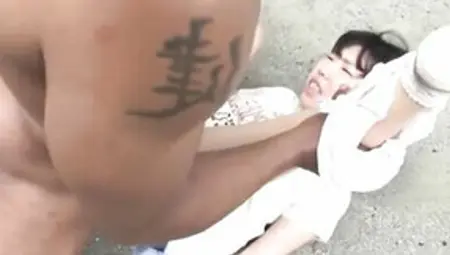 Sweet Japanese Brunette Caught By Two Black Guys And Pounded Into Creampies