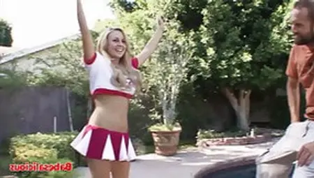 Babesalicious  - Blonde Cheerleader Fucked Outside By Two Guys