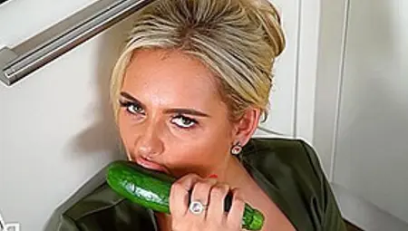 Busty Blonde Housewife, Katie T Is Masturbating With A Cucumber And Enjoying Every Second Of It