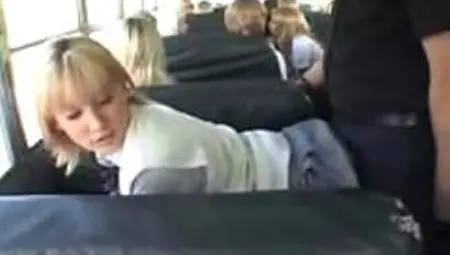 Blonde School Girl And Asian Guy In The Bus