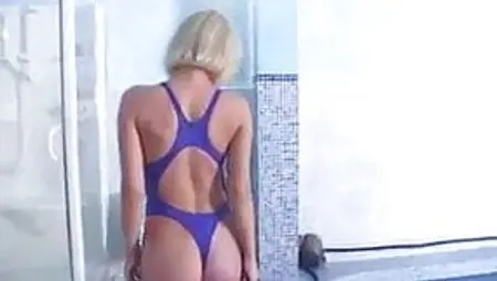 Blond In Blue Thong Swimsuit