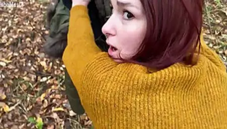 Red Haired Babe Is Getting Fucked From Behind, In The Forest, After Sucking A Stranger's Dick
