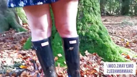 Forest Walk With Muddy Wellies, Buttplug, Fingered And Peeing
