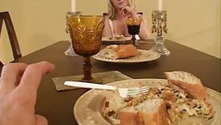 Hot Blonde Bombshell Makes Her Lover Poke Her Ass During The Dinner