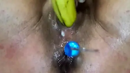Amateur Milf Squirting Fucking A Banana With Anal Beads