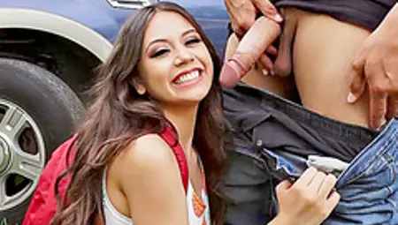 Pretty Hitchhiker Teen Lucy Doll Enjoys Her First Public Sex