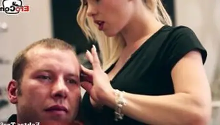 German Blonde Hairdresser With Huge Titties Seduces Client In Sex