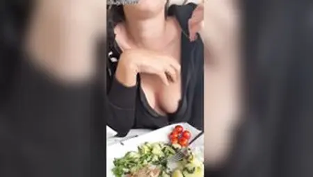 Flashing Boobies And Topless Dare Inside Acrawded Outside Restaurant