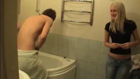 Busty Blonde Gets Her Pussy Fucked In The Bathroom