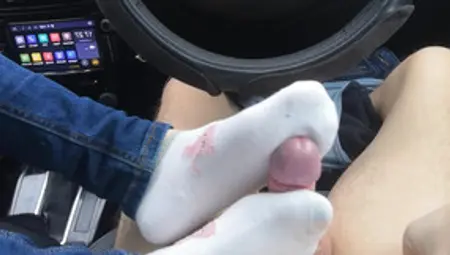 FOOTJOB And SOCKJOB And HandJob IN CAR