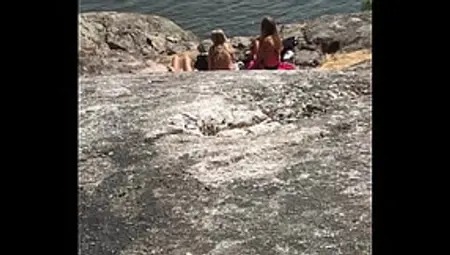 Jerking Off Behind 3 Swedish Teens At The Beach