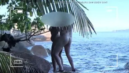 Voyeur Spy, Naked Lovers Having Sex On Outdoors Beach -