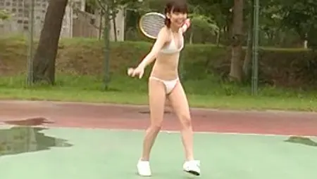 Tennis College Girl In Pink And White Striped Cotton Panties