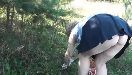 Naked In Woods. Under Skirt Without Panties