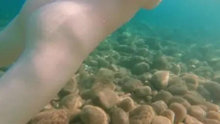 Naked Girl Is Filmed Underwater While Swimming In The Sea