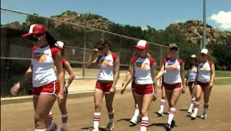 Female Baseball Team Working Out Outdoor Wearing Sexy Uniform