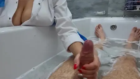 A Nurse Jerks Off A Man's Penis Inside A Spa