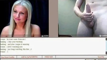 Stunning CFNM Blonde Watches Naked Guy Cum On Webcam