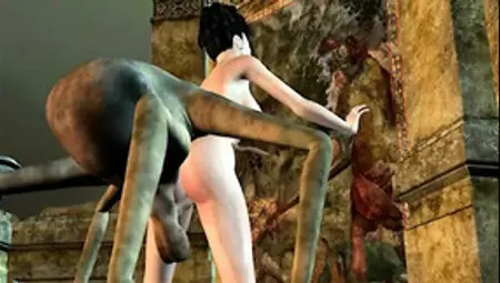 Sexy 3D Cartoon Babe Fucked Hard By An Alien Spider