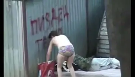 Russian Homeless Fuck Outdoor