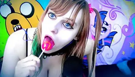 Beauty Sucking And Licking Lollipop Ear To Ear. ASMR