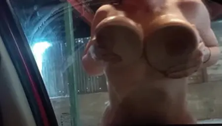 Happy Obedient Sub, Told To Clean The Car With Her Huge Tits