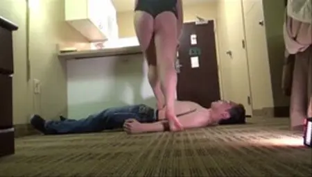 Cruel Dominant Lady Is Trampling On That Submissive Slave Guy