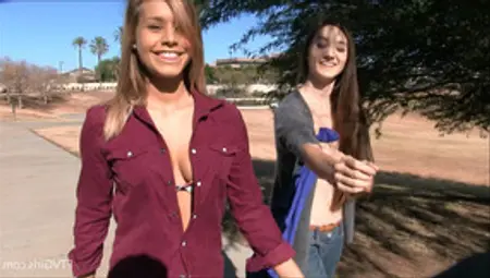 Stunning Lesbian With A Hot Body Flashing Her Gorgeous Natural Tits In Public