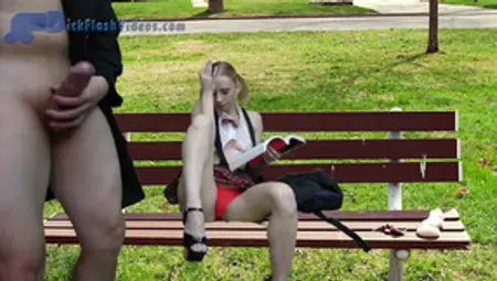 Schoolgirl Dickflash, Upskirt, CFNM Flashing At The Bus Stop