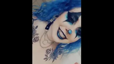 Blue Haired Goth Clown Girl With Big Natural Pierced Tits Takes Off Her Halloween Costume