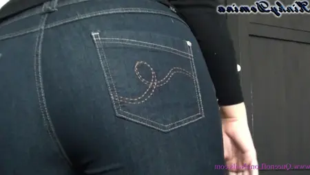 Pink Stiletto Nails Caressing Beauty Booty Into Jeans