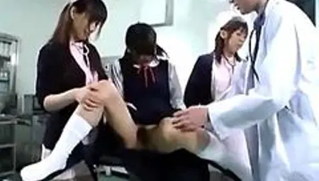 Schoolgirl Getting Her Tits Rubbed Hairy Pussy Licked And Fingered By Doctor And 2 Nurses On The Bed In The Surgery