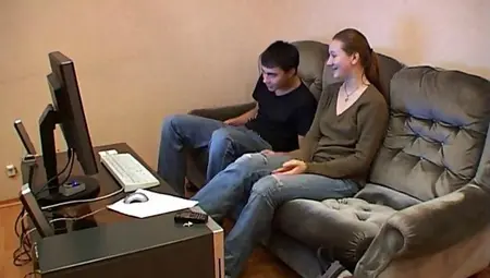 Skinny Russian Guy Seduces His Young Teacher On The Couch