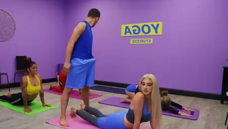 Blonde With Natural Boobs Seduces Yoga Instructor During Lesson