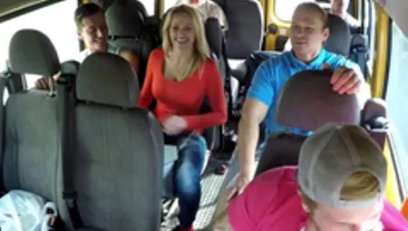 Blonde Helps The Rugby Team Practice By Gangbang In Minibus