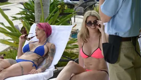 Glamorous Outdoor FFM With Anna Bell Peaks And Cory Chase