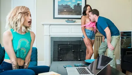 Two Naughty Teen Roommates Are Sharing Their Buddy's Erect Manhood In A Lovely Threesome