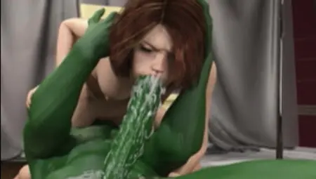 3D Green Alien Destroys Girl!