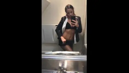 Incredible Flight Attendant Posing Nude In Plane Toilet And Rubs Her Wet Pussy