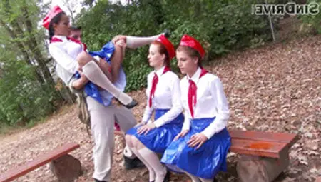 Steady Cock Powers Through Three Adorable Babes In An Outdoors Shoot