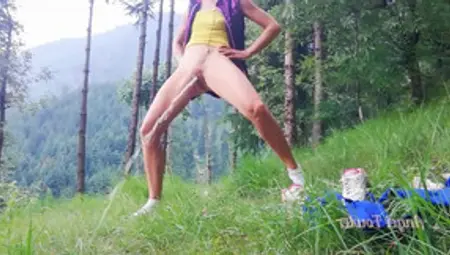 Fit Girl Spreading Powerful Pee Stream In The Forest - Angel Fowler