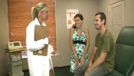 Lucky Guy Gets A Double Handjob From His Wife And A Blonde Doctor