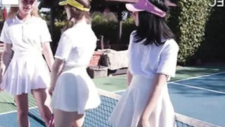 Three On 1 On Tennis Court With Hotties Daisy, Cleo, And Daphne