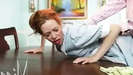 Redhead Housemaid Screwed On The Table