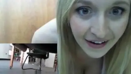 Wide Eyed Blonde Masturbating In Public Library