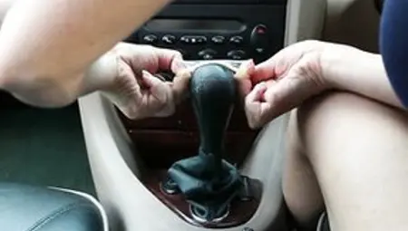 Hot Redhead Chick Bangs Herself With Gear Shifter In A Car