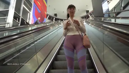 See-Through Stretch Pants And Sheer T-shirt In Public