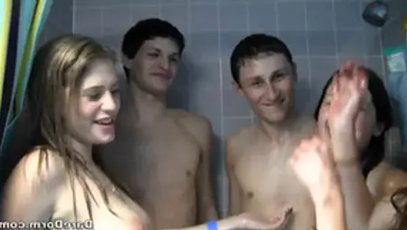Cute Babes Have Fun With A Hunks In The Shower